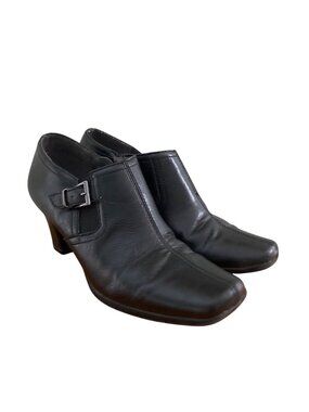 Aerosoles Black Leather Block Heel Ankle Boots Zip Buckle Women’s 7